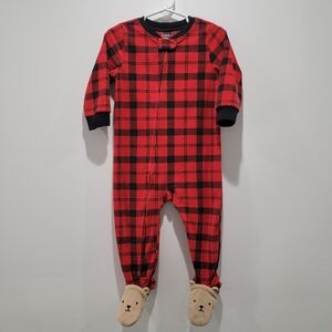Carter's Red Plaid Kids One Piece with Bear Feet Sz 18 Months